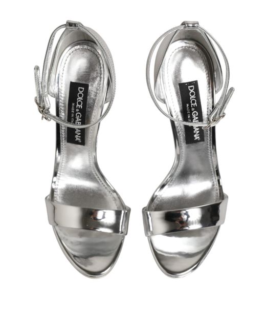 Dolce & Gabbana Metallic Silver Leather Platform Keira Sandals Shoes