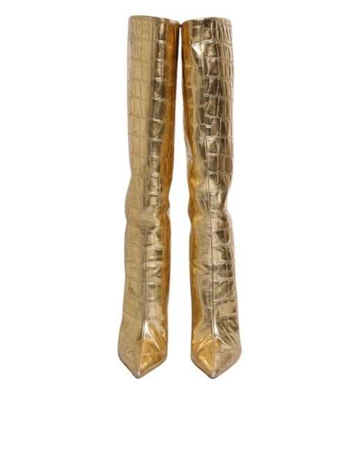 Dolce & Gabbana Metallic Leather Stiletto Heels High Boots Shoes