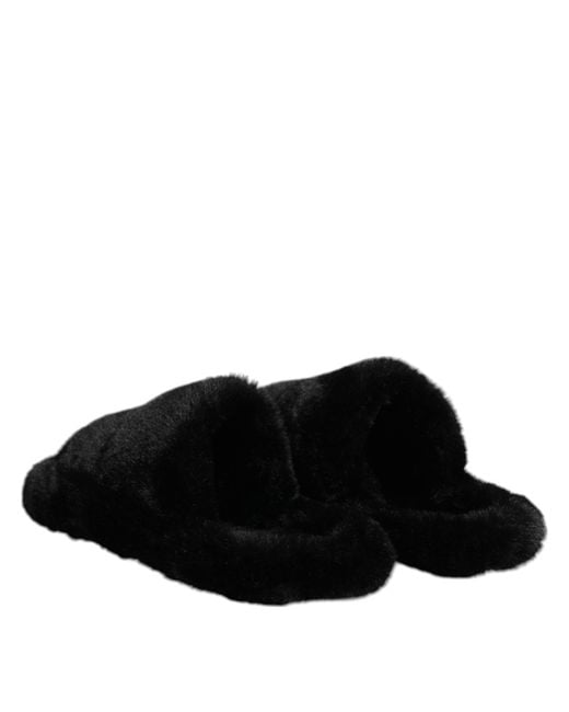 Dolce & Gabbana Black Polyester Velvet Slides Slipper Shoes for men