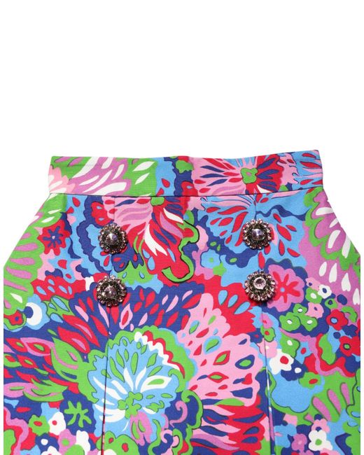 Dolce & Gabbana Green Floral Buttoned High Waist Mini Shorts