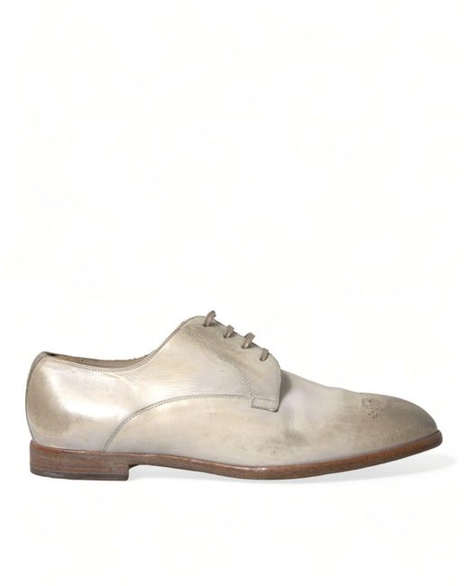 Dolce & Gabbana White Distressed Leather Derby Dress Shoes for men