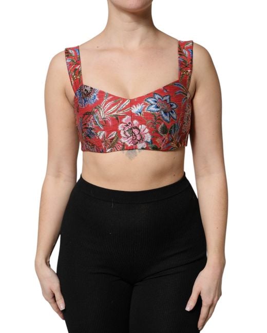 Dolce & Gabbana Black Red Floral Brocade Cropped Bustier Corset Top for men