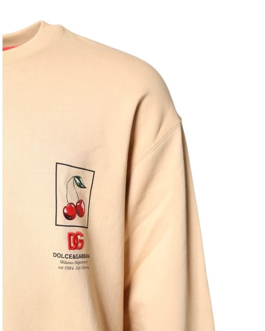 Dolce & Gabbana Natural Beige Cherry Print Crew Neck Pullover Sweater for men