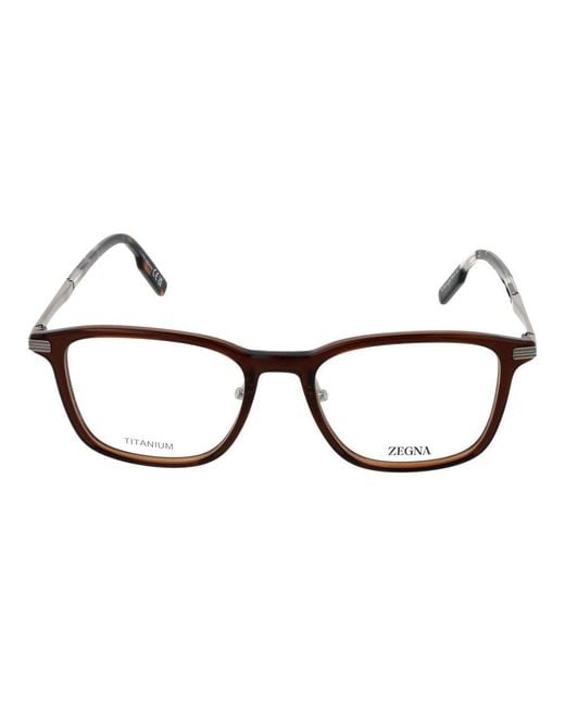 Zegna Brown Plastic & Titanium Glasses (frames) for men