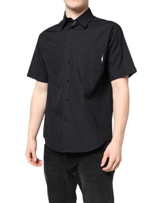 MSGM Black Printed Short Sleeves Collared Casual Shirt for men