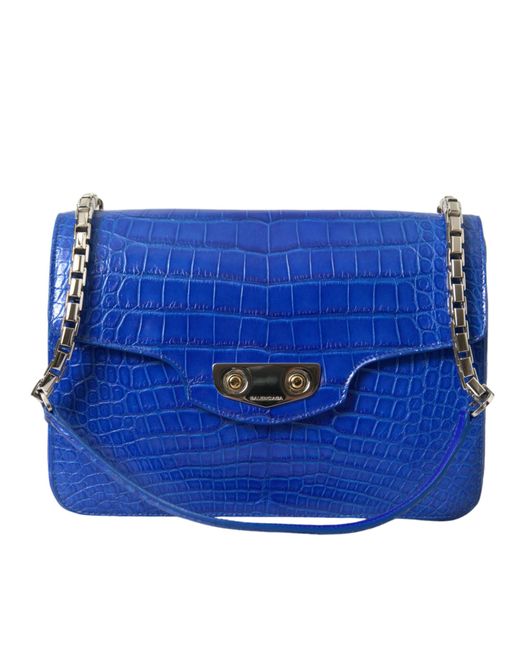 Balenciaga Blue Chic Alligator Skin Chain Shoulder Bag