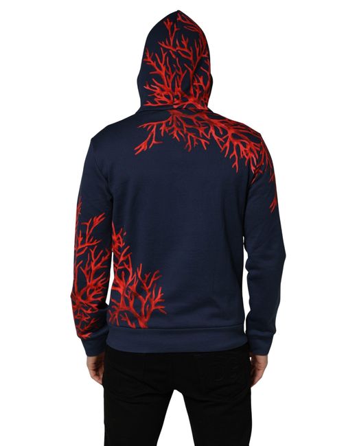Dolce & Gabbana Blue Cotton Coral Logo Hooded Sweatshirt Sweater Clothing for men