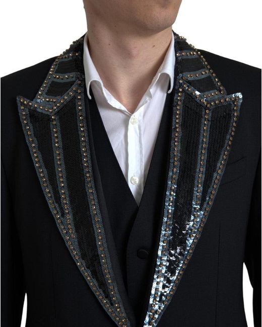 Dolce & Gabbana Black Embellished Wool 2 Piece Sicilia Suit for men