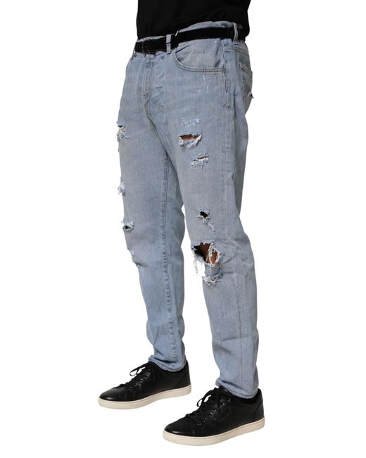 Dolce & Gabbana Blue Cotton Distressed Slim Fit Denim Jeans Co+01 Clothing for men