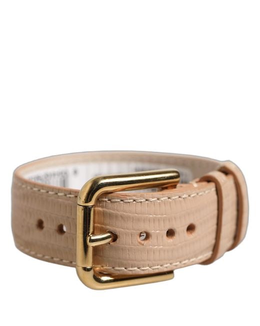 Dolce & Gabbana Natural Beige Textured Leather Gold Buckle Belt Strap Bracelet