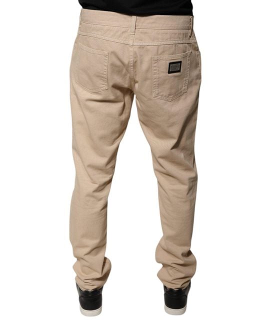 Dolce & Gabbana Natural Beige Cotton Mid Waist Skinny Denim Jeans for men