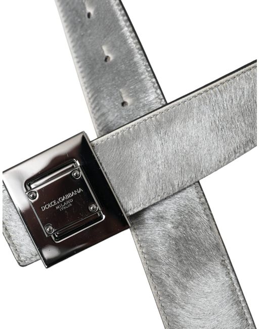 Dolce & Gabbana Gray Leather Square Metal Buckle Belt