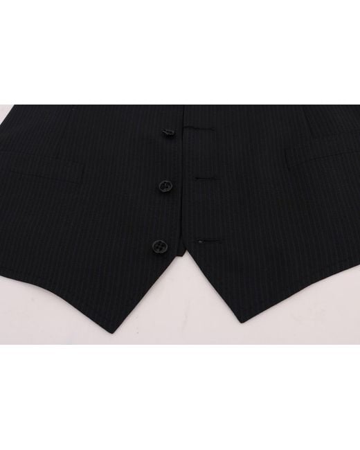 Dolce & Gabbana Black Elegant Striped Wool Blend Waistcoat Vest for men
