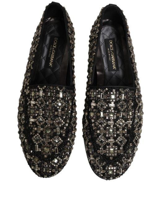 Dolce & Gabbana Black Silver Leather Logo Slip On Loafers Shoes for men