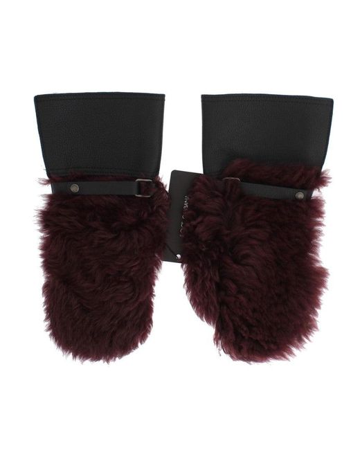 Dolce & Gabbana Black Leather Shearling Gloves for men