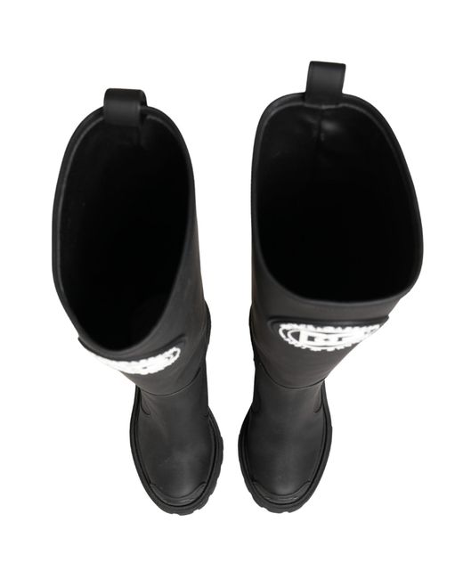 Dolce & Gabbana Black Rubberised Leather High Boots Shoes