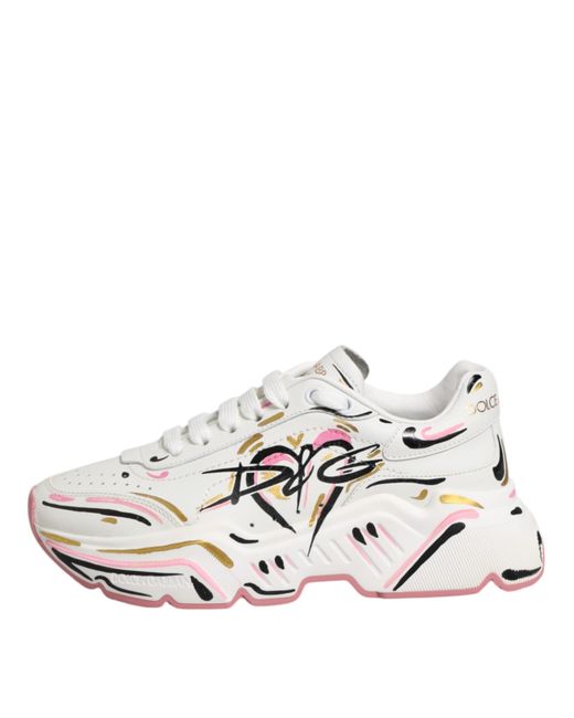 Dolce & Gabbana White Multicolor Hand Painted Daymaster Sneaker Shoes
