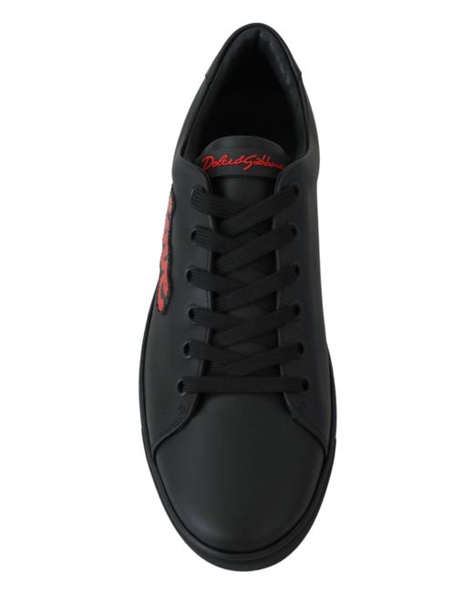 Dolce & Gabbana Black Elegant Leather Sneakers With Accents