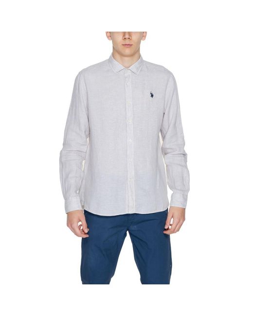 U.S. POLO ASSN. Gray Beige Linen Shirt for men