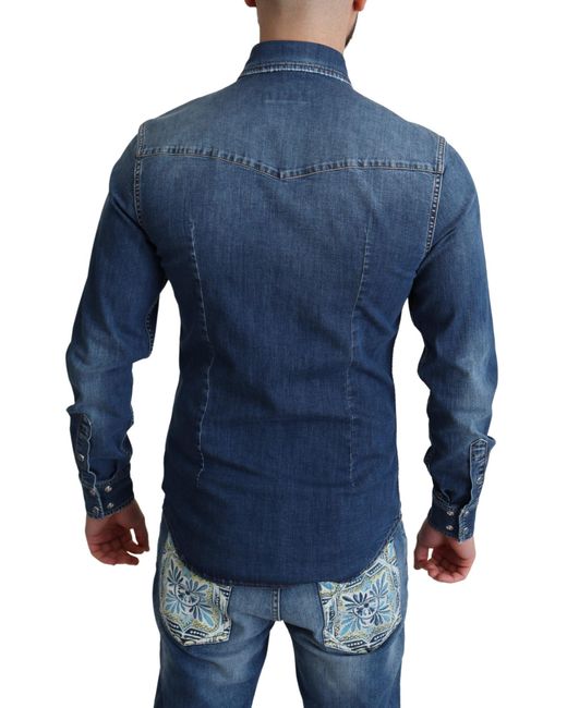 Dolce & Gabbana Blue Shirt In Stretch Denim for men