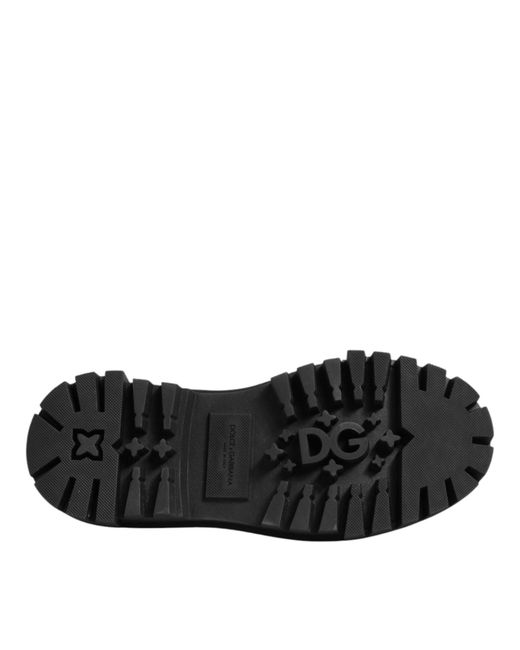 Dolce & Gabbana Black Leather Jeweled Crystals Derby Shoes