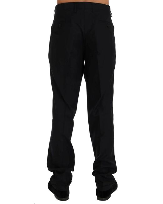 Dolce & Gabbana Black Blue Striped Wool Stretch Pants for men