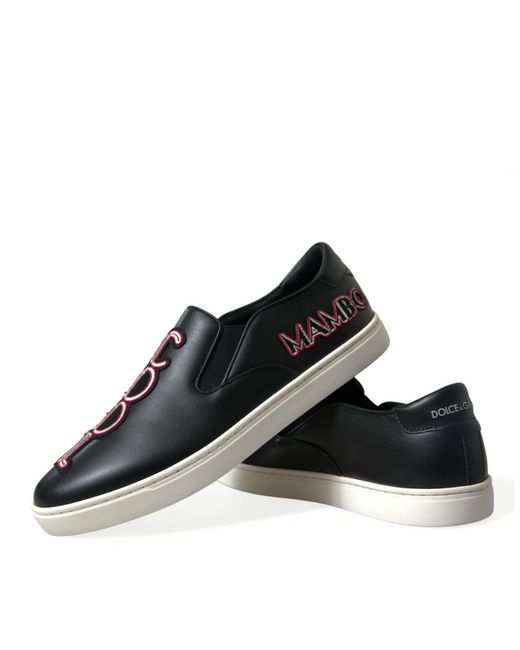 Dolce & Gabbana Black Patch Embellished Slip On Sneakers Shoes for men