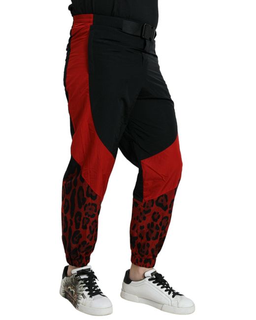 Dolce & Gabbana Black Leopard Print Nylon Jogger Pants for men