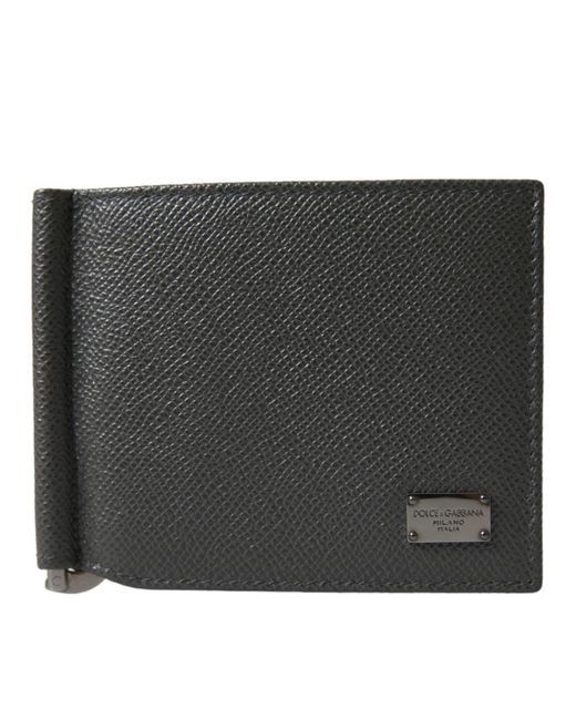 Dolce & Gabbana Black Calf Leather Bifold Logo Plaque Card Holder Wallet for men