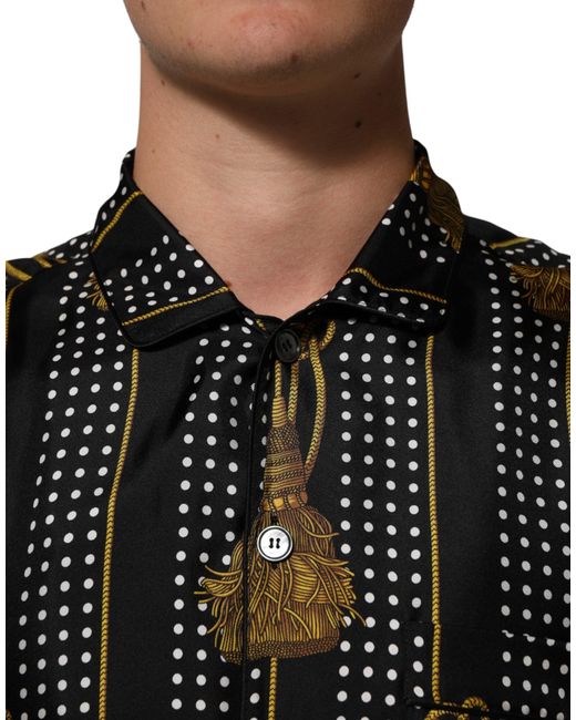 Dolce & Gabbana Black Dotted Tassel Silk Button Down Shirt for men