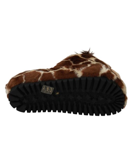 Dolce & Gabbana Brown Giraffe Slippers Flats Sandals Shoes