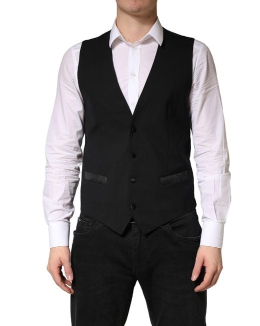 Dolce & Gabbana Black Wool Dress Formal Waistcoat Vest for men