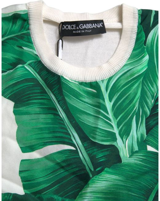 Dolce & Gabbana Green Banana Leaf Print Crew Neck Tank Top
