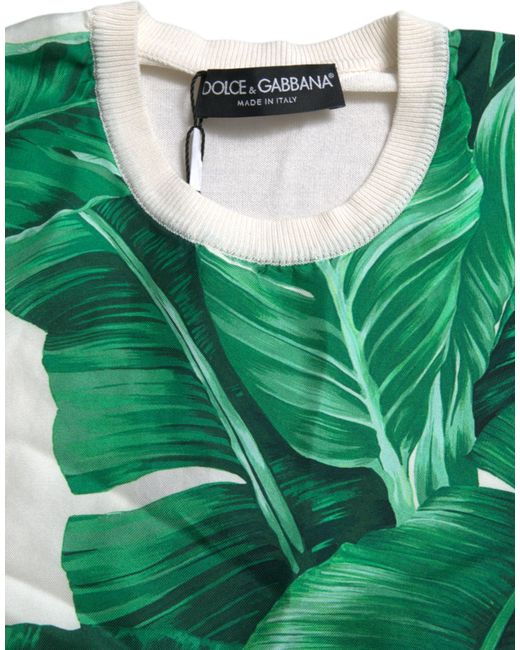 Dolce & Gabbana Green White Banana Leaf Print Crew Neck Tank Top