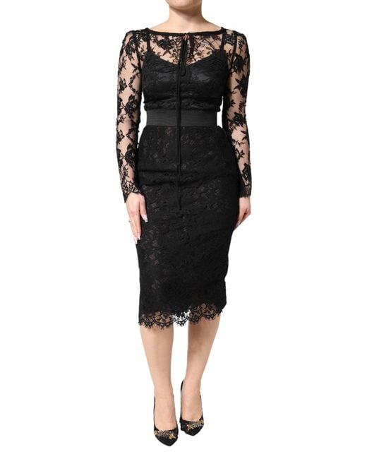 Dolce & Gabbana Women's Black Lace Trim Cotton Sheath Midi Dress -  hulwithkids.com