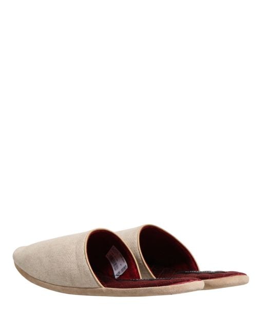 Dolce & Gabbana Multicolor Beige Shetland Wool Red Quilted Slippers Shoes for men