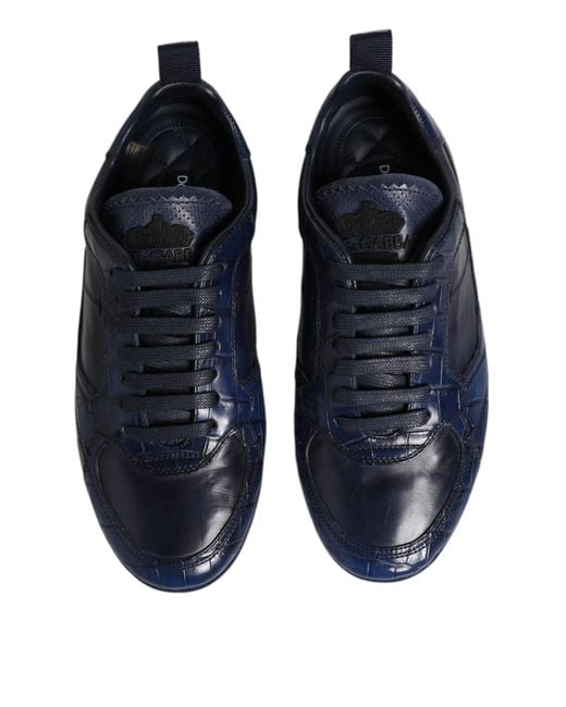 Dolce & Gabbana Blue Dark Leather Low Top Sneakers Shoes for men
