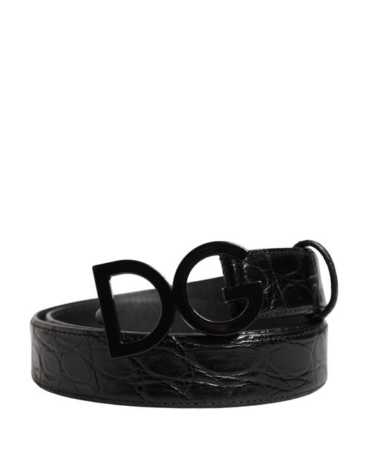 Dolce & Gabbana Black Exotic Leather Logo Buckle Belt Caiman for men