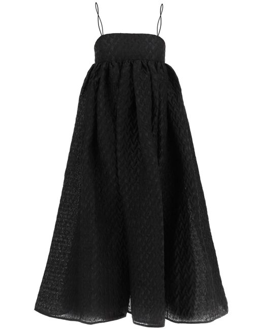 CECILIE BAHNSEN Black Beth Dress In Linen Blend Cloqué