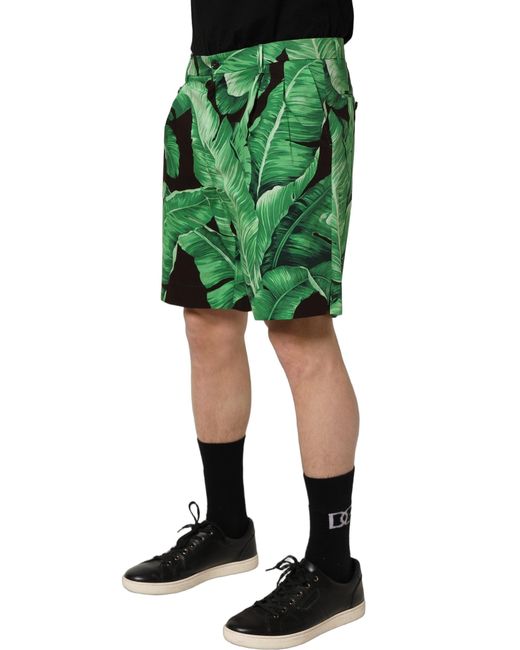 Dolce & Gabbana Black Green Banana Leaf Men Bermuda Shorts for men