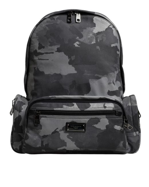 Dolce & Gabbana Gray Cotton Camouflage Logo Plaque Backpack Bag for men