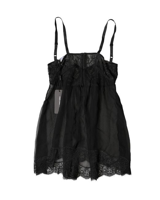Dolce & Gabbana Black Silk Floral Lace Lingerie Top Underwear