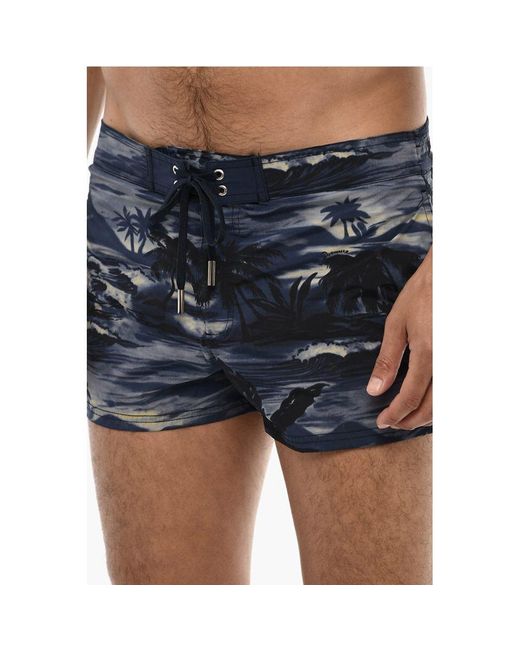 DSquared² Blue Beach Print Boxer Swim Shorts for men