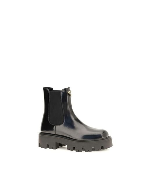 Prada Black Calf Leather Bos Taurus Chelsea Boots