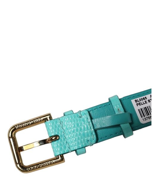 Dolce & Gabbana Green Blue Textured Leather Gold Buckle Belt Strap Bracelet