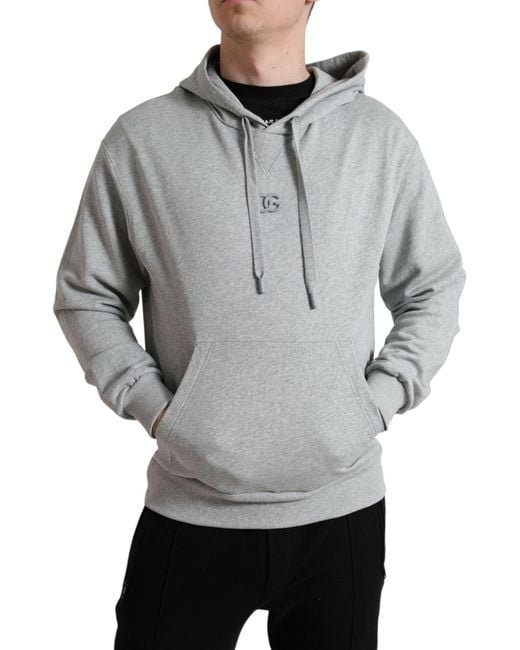 Dolce & Gabbana Gray Cotton Logo Hooded Sweatshirt Sweater for men