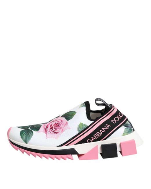 Dolce & Gabbana White Rose Print Sorrento Sneakers Shoes