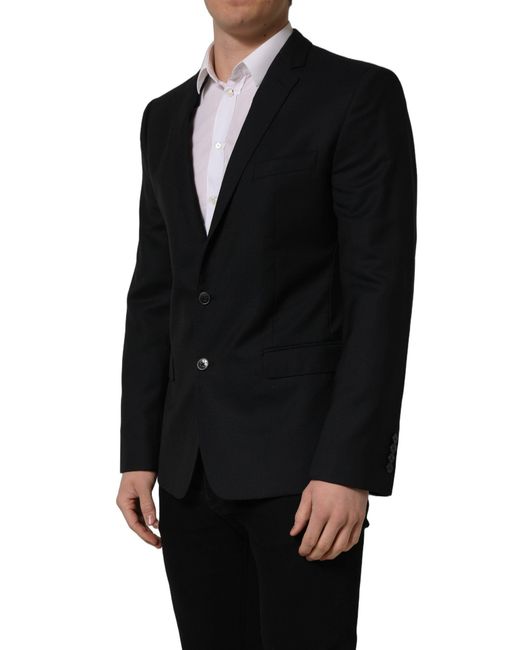 Dolce & Gabbana Black Dark Blue Wool Single Breasted Blazer Jacket for men