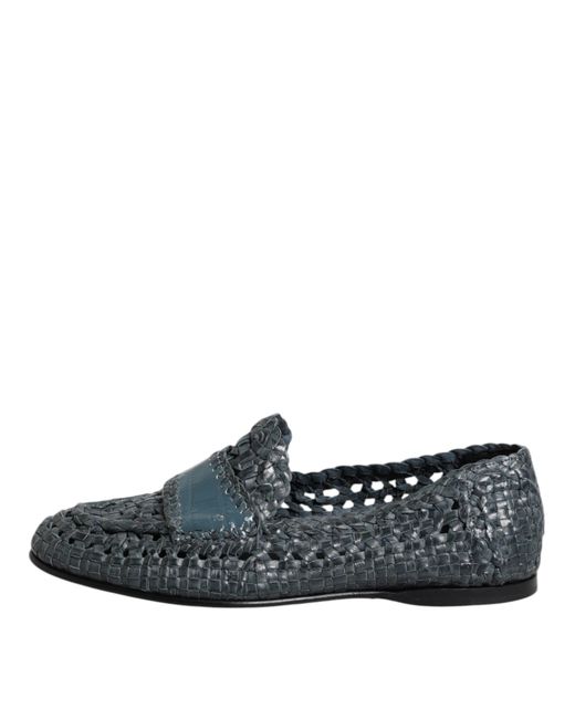 Dolce & Gabbana Gray Woven Leather Loafers for men