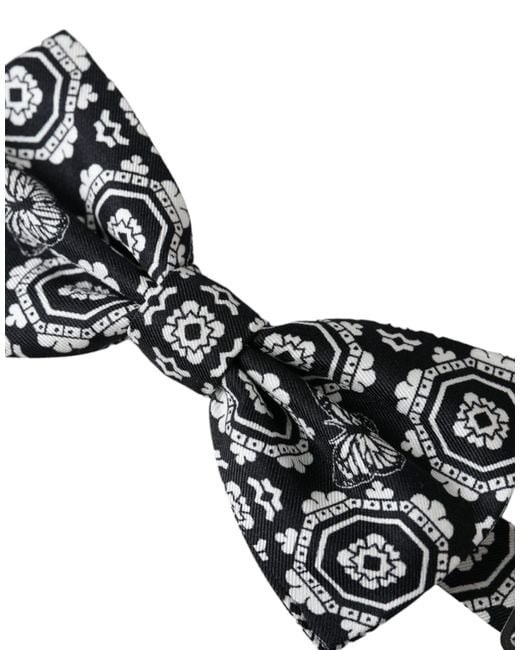 Dolce & Gabbana Black Printed Adjustable Neck Bow Tie for men